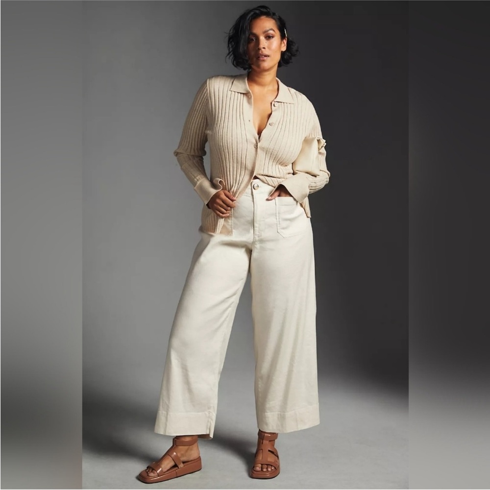 Anthropologie Maeve Colette Cream Wide Leg Crop Corduroy Pant 34